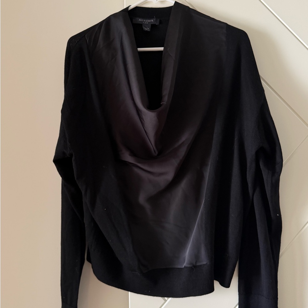 All Saints Black Cowl Neck Sweater